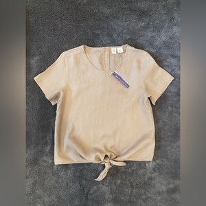 100% Linen Tie-Front Short Sleeve Top